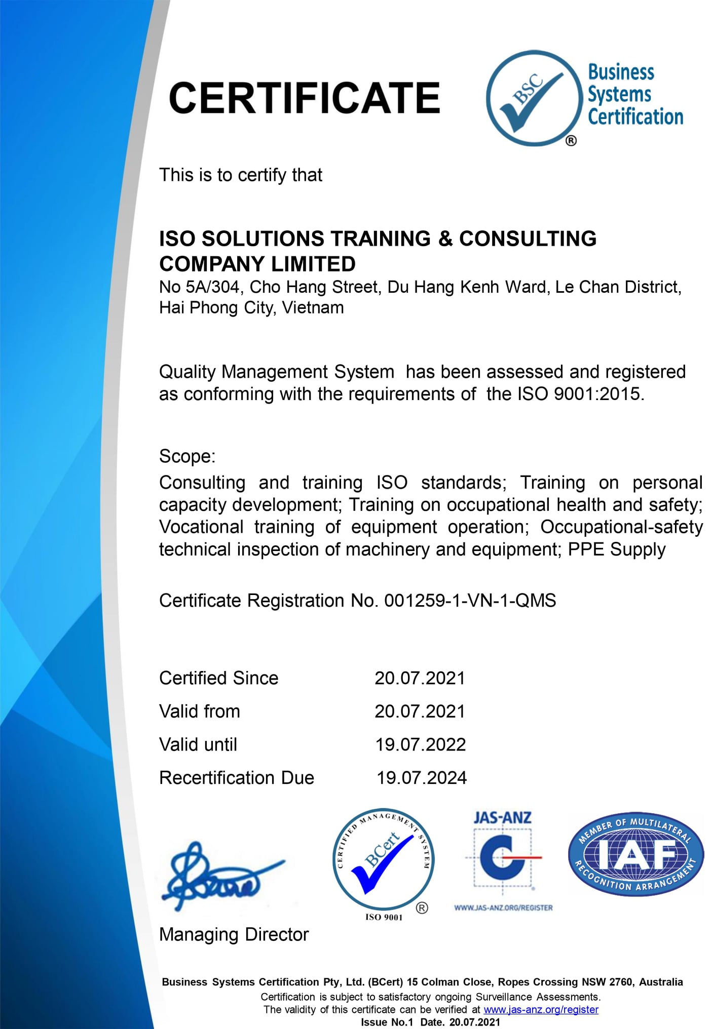 ISO Solutions Đạt Chứng nhận ISO 9001:2015