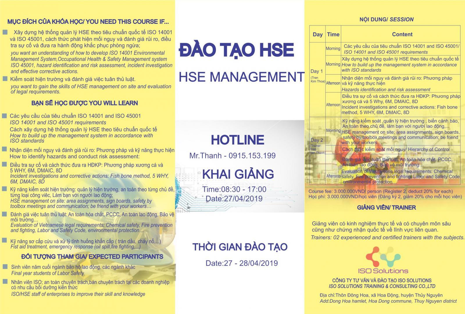 Lịch tuyển sinh HSE Management